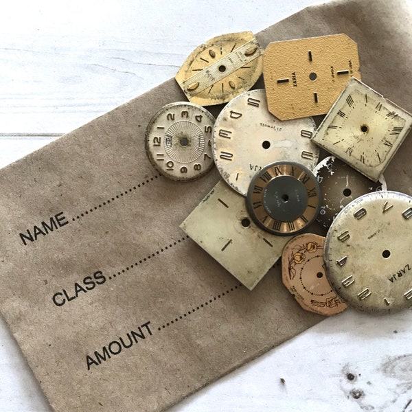 Vintage Watch Face Dials - Set of 20 - Old Watch Parts, Junk Journal, Vintage Ephemera, Steampunk, Craft Supplies, Altered Art, Mixed Media