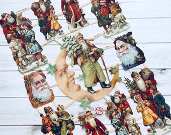 Vintage Style German Scrap Die Cuts: Christmas Santa Claus Ephemera