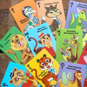 Cartas de Rummy de Animales Vintage - Juego de 11 - Cartas de Juego Infantiles, Cartas de Juego Old Whitman, Diarios de Papel, Efímeras de Papel, Lote de Suministros para Manualidades