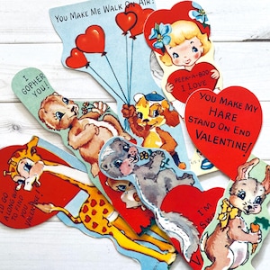 Vintage Valentines - Set of 6 Unused Cards - Vintage Valentine Cards, Vintage Paper Ephemera, Altered Art, Valentine&#39;s Day, Junk Journal Lot