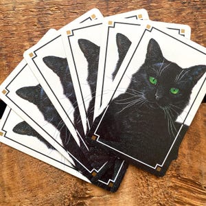 Vintage schwarze Katze Spielkarten - 6er Set - Kinderkarten, Scrapbooking Papier Ephemera Junk Journal, Bastelbedarf, veränderte Kunst, Kätzchen