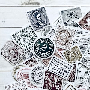 Stempel Aufkleber - Set mit 46 - Junk Journal Aufkleber, Papier Ephemera, Planer Aufkleber, Bastelbedarf, Porto Aufkleber, Reise Ephemera