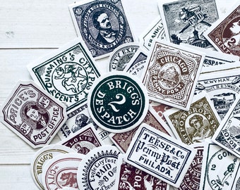 Stamp Stickers - Set of 46 - Junk Journal Stickers, Paper Ephemera, Planner Stickers, Craft Supplies, Postage Stickers, Travel Ephemera