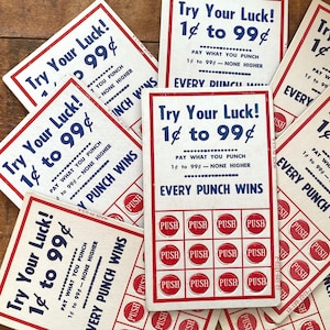 Vintage unbenutztes 1950er Jahre Punch Brettspiel - Vintage Karte, Glücksspiel Luck Lotto, Scrapbooking, Papier Ephemera, Junk Journal, Werbung