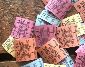 Vintage British Bus Tickets - Set of 20 - Vintage Tickets, Vintage Paper Ephemera, Vintage Bus Tickets, Old Tickets, Junk Journal Tickets