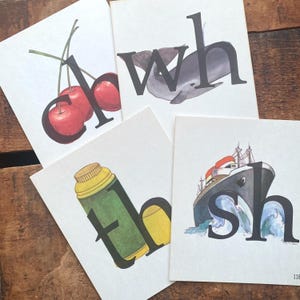 Tarjeta de fonética vintage de los años 70 (seleccionar opción): alfabeto escolar, sonidos de letras, papel efímero, diario basura, material para manualidades, arte alterado