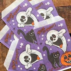 Vintage Halloween Treat Bags - Set of 5 - Trick or Treat, Vintage Paper Bags, Candy Bags, Party Favor Bags, Ghost Black Cat, Halloween Bag