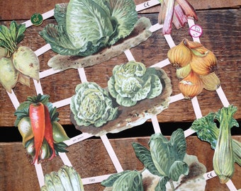 German Scraps - Vegetables, Garden - Die Cuts, Cut Outs, Reproduction, Vintage Style, Vintage Inspired, Paper Ephemera, Veggies, Food Paper