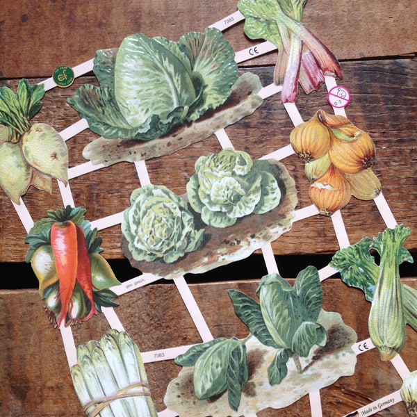 German Scraps - Vegetables, Garden - Die Cuts, Cut Outs, Reproduction, Vintage Style, Vintage Inspired, Paper Ephemera, Veggies, Food Paper