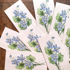 Vintage Unused Blue Flowers Tally Cards - Set of 8 - Junk Journal, Paper Ephemera, Craft Supplies, Hytone Bridge Tallies, Floral Nature