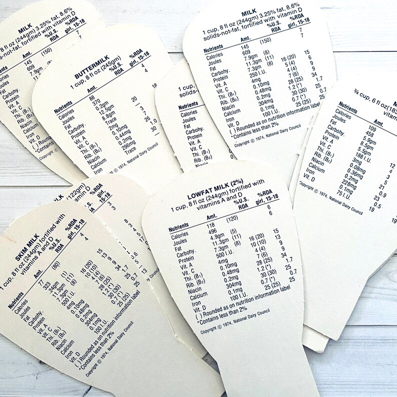Vintage 1970s Milk Die Cut - Select Option - School Dietary Flash Card, Cardboard Picture, Nutrition Diecut, Drink, Old Food Paper Ephemera image 2