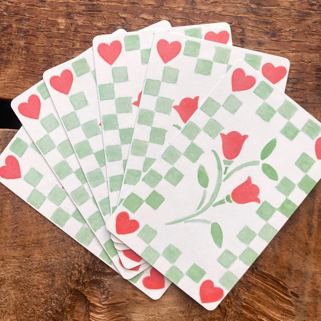 Vintage Spring Red Flowers Playing Cards - Set of 6 - Etsy