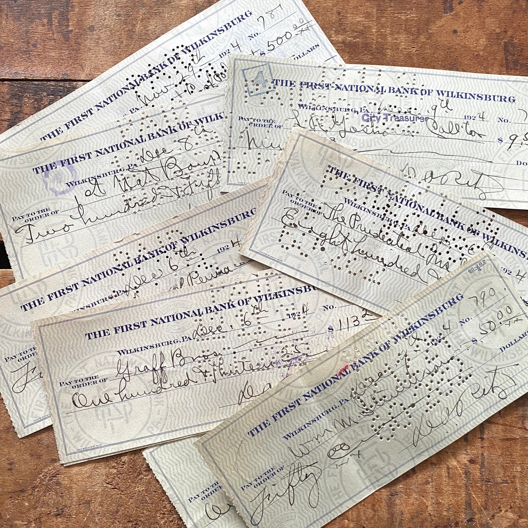 Vintage Bank Receipt Checks Set of 8 Vintage Ephemera Etsy