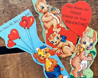 Vintage Unused Valentines - Set of 3 Cards - Old Valentine Cards, Paper Ephemera, Altered Art, Valentine's Day, Junk Journal, Craft Supplies