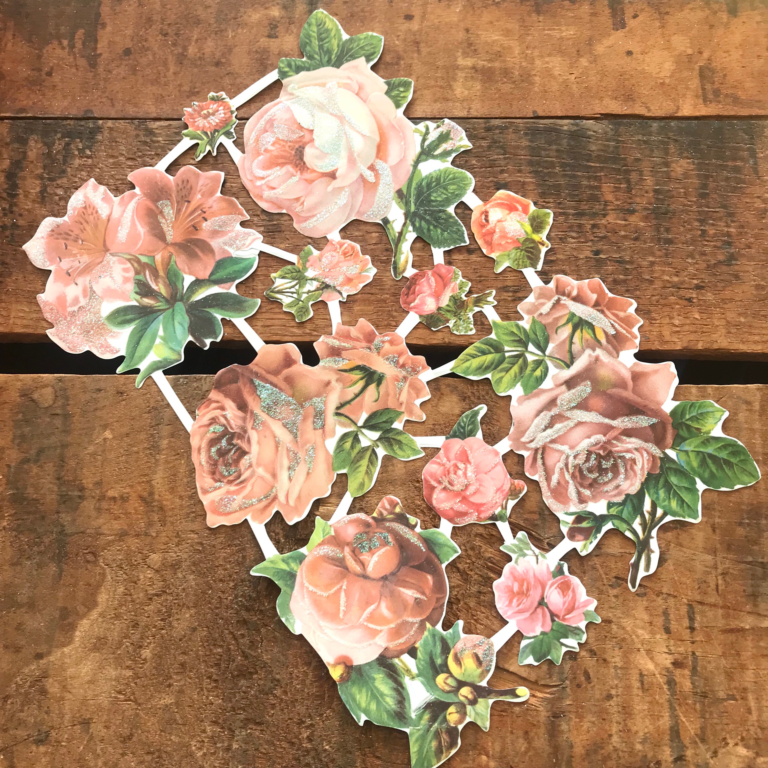 Glitter Die Cut Scraps Roses Die Cuts Cut Outs Etsy