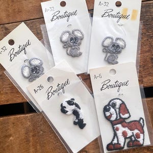 Vintage Unused Boutique Animal Appliques - Set of 5 - 1980s Sew On Patch, Old Sewing Supply, Craft Supply, Children Crafts