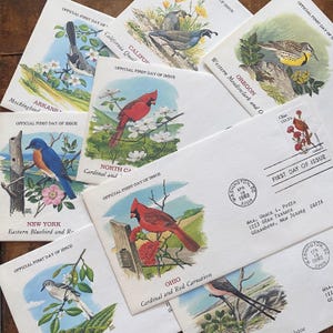 Vintage Used Bird Envelopes - Random Set of 5 - Paper Ephemera, Crafting Supplies, Junk Journal, First Day Issue, 80s Paper Lot, Altered Art