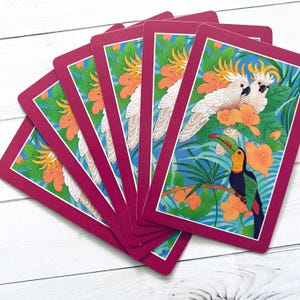 Vintage oiseaux tropicaux jouer aux cartes - lot de 6 - cartes pour enfants, scrapbooking, papier éphémère, journal indésirable, fournitures créatives, art altéré
