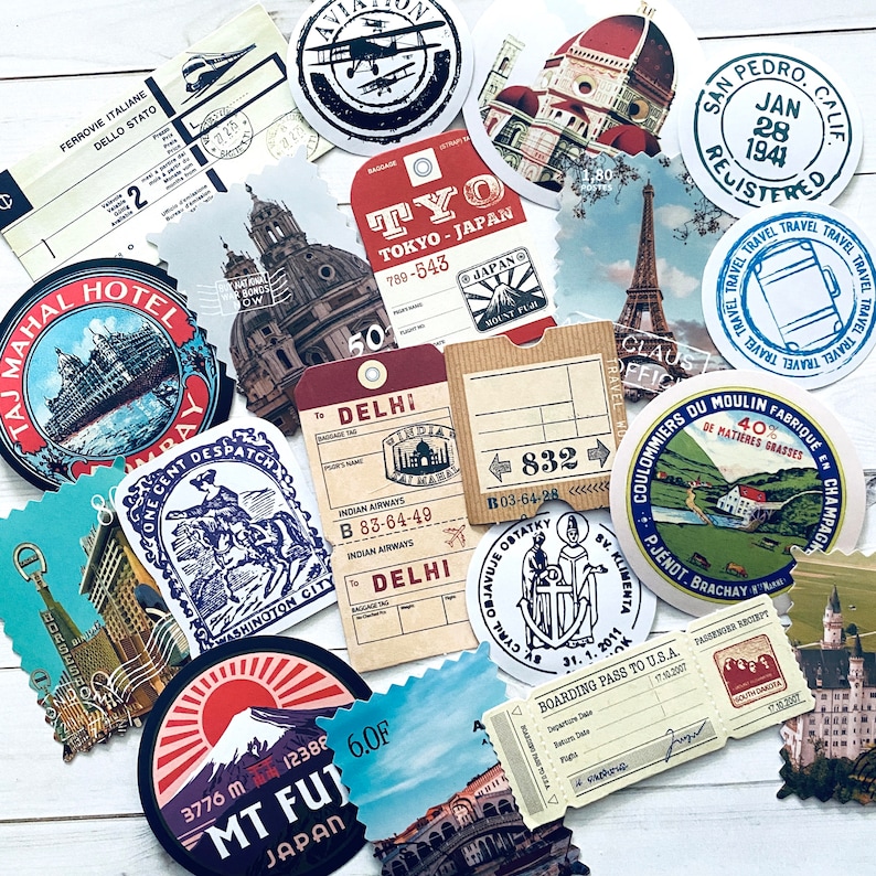 Lot de 25 stickers de voyage, papiers éphémères de voyage, papier journal indésirable, fournitures pour agenda, fournitures créatives, lot de voyage, carnet de voyage image 2