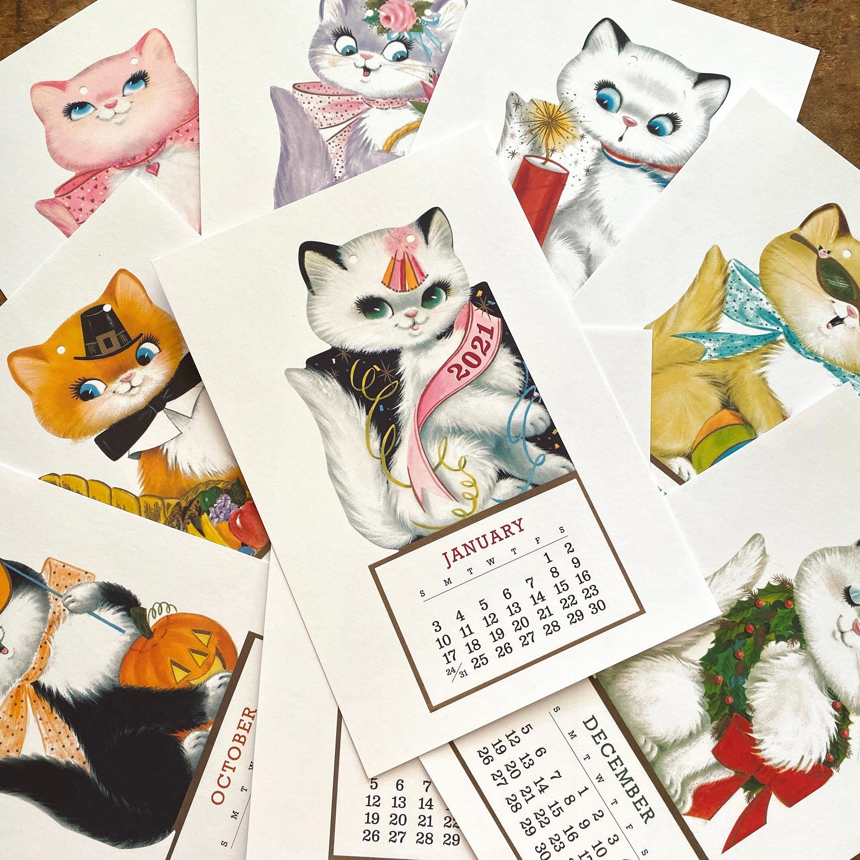 2021 Kitten Calendar Vintage Style Kitsch Mini Calendar Etsy