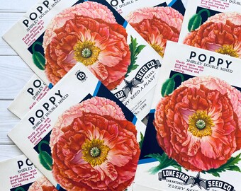 Vintage Flower Seed Packets EMPTY - Poppy - Set of 4 - Vintage Ephemera, Junk Journal, Craft Supplies, Flower Ephemera, EMPTY Seed Pack Lot