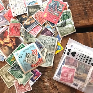 Vintage Cancelled Stamps - Random Set of 75 - Vintage Stamps, Altered Art, Junk Journal, Scrapbooking, Mixed Media, Collage, Paper Ephemera