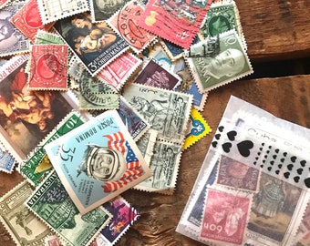 Vintage Cancelled Stamps - Random Set of 75 - Vintage Stamps, Altered Art, Junk Journal, Scrapbooking, Mixed Media, Collage, Paper Ephemera