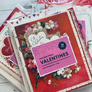 Vintage Valentines - Set of 15 Unused Cards - Vintage Valentine, Valentine Cards, Paper Ephemera, Altered Art, Valentine&#39;s Day, Junk Journal