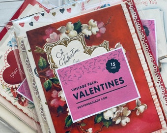 Vintage Valentines - Set of 15 Unused Cards - Vintage Valentine, Valentine Cards, Paper Ephemera, Altered Art, Valentine's Day, Junk Journal