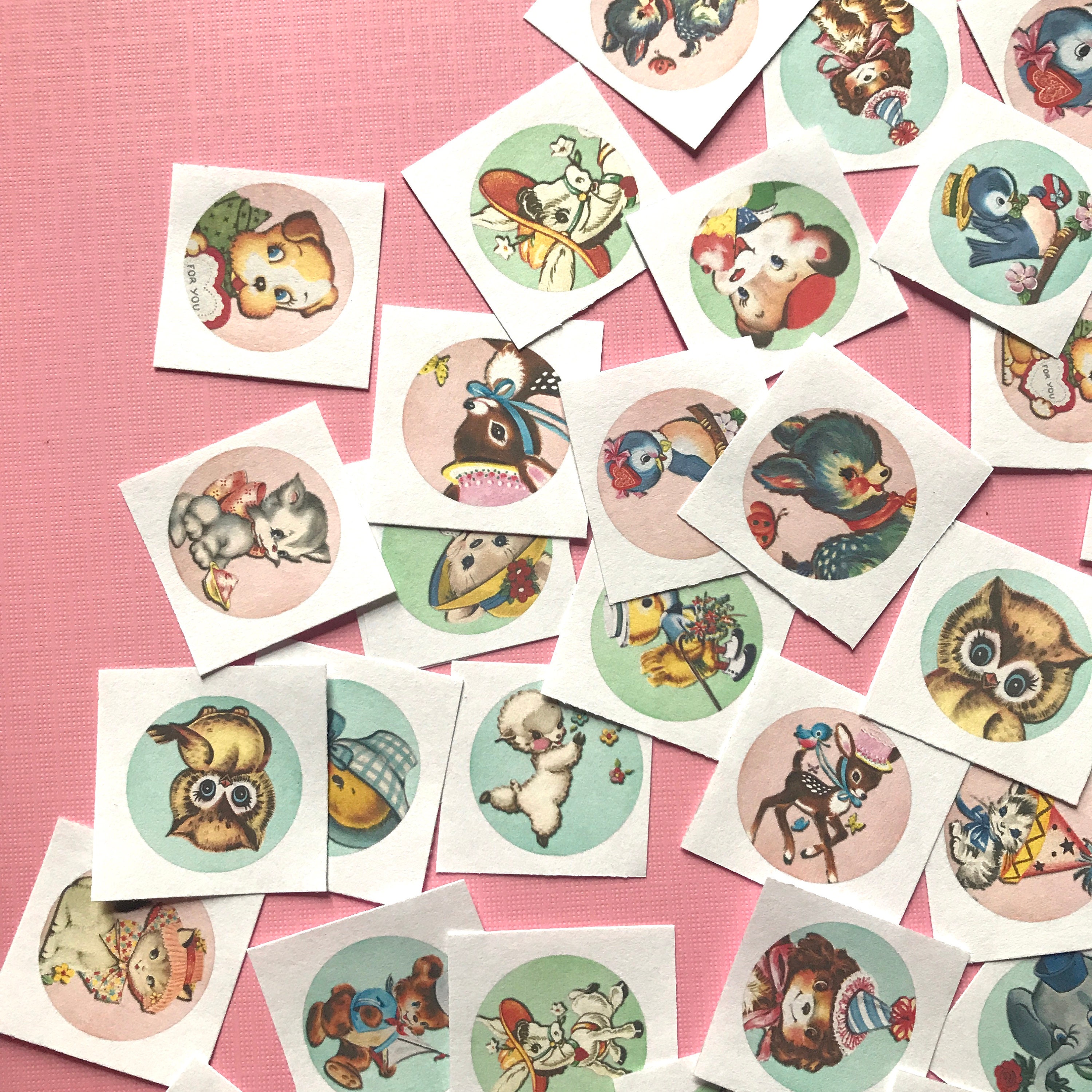 Animal Stickers Set of 48 Handmade Stickers Vintage Etsy