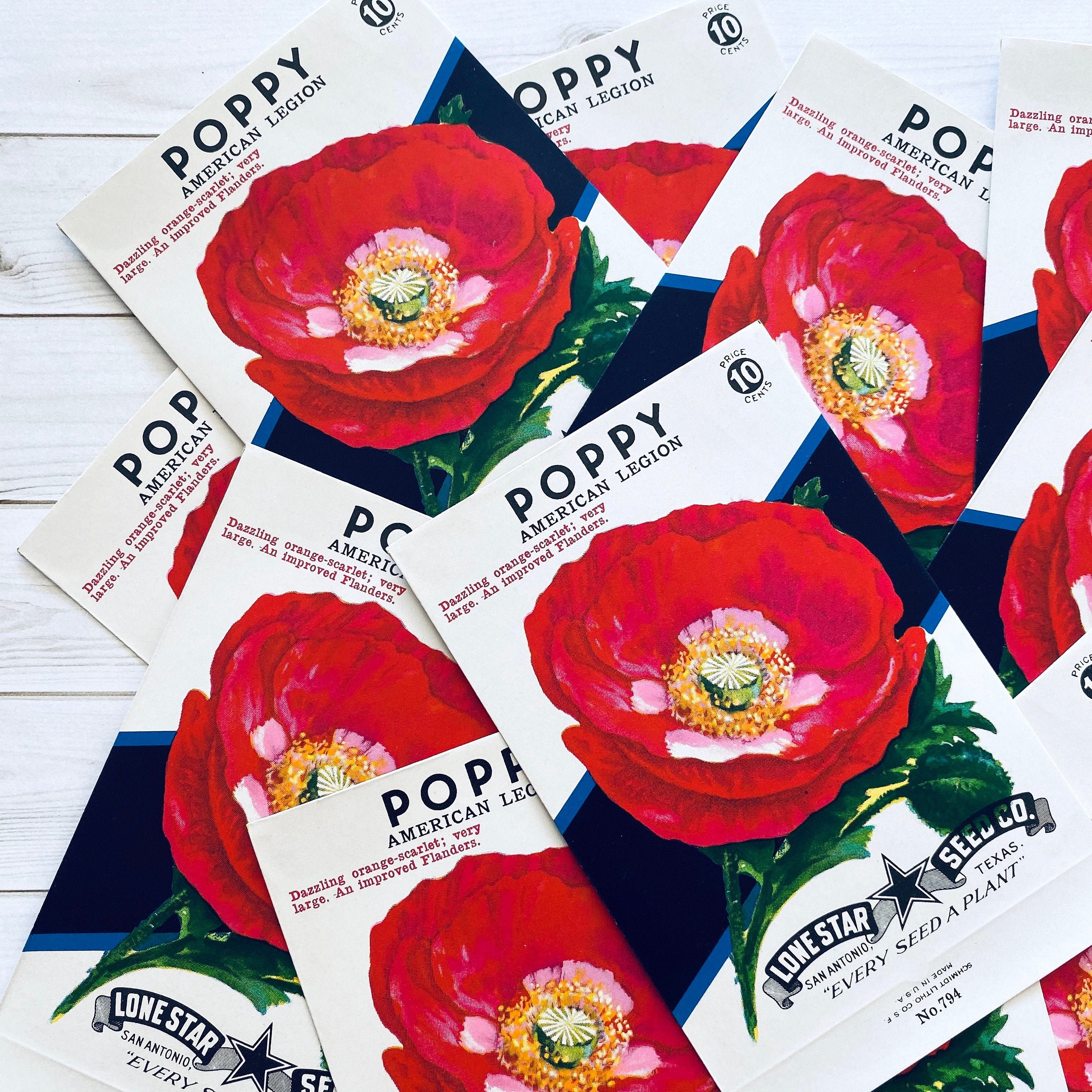 Vintage Flower Seed Packets EMPTY Poppy Set of 4 Vintage Etsy