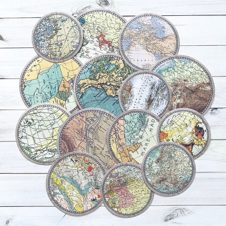 Journal Sticker Map World Map Stickers - Set of 15 - Junk Journal Ephemera Supply - Etsy