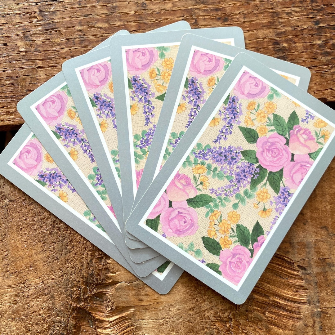 Vintage Colorful Flowers With Silver Playing Cards - Set of 6 - Etsy