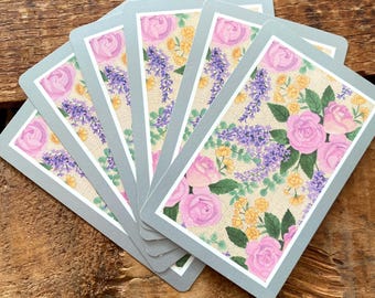 Vintage Colorful Flowers with Silver Playing Cards - Set of 6
