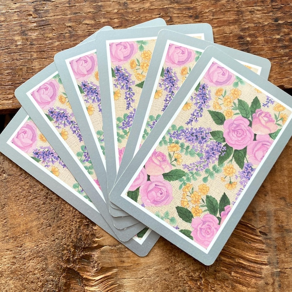 Vintage Colorful Flowers with Silver Playing Cards - Set of 6