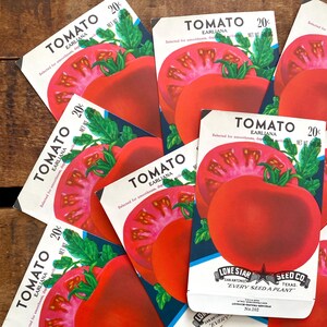 paquets de graines de légumes vintage vides - tomate - lot de 4 - éphémères vintage, éphémères de journal indésirable, fournitures créatives, paquets de graines vides