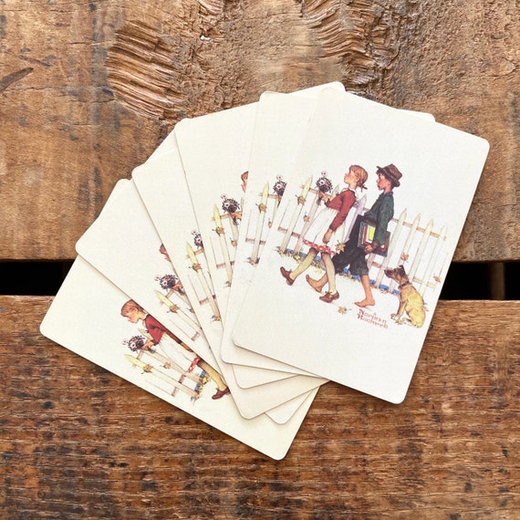 Vintage Norman Rockwell Children Walking with Dog Playing Cards - Set of 6