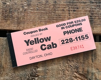 Vintage Yellow Cab Coupon Tickets Book - 12 Sheets, 60 Tickets - Vintage Tickets, Altered Art, Junk Journal, Scrapbooking, Paper Ephemera