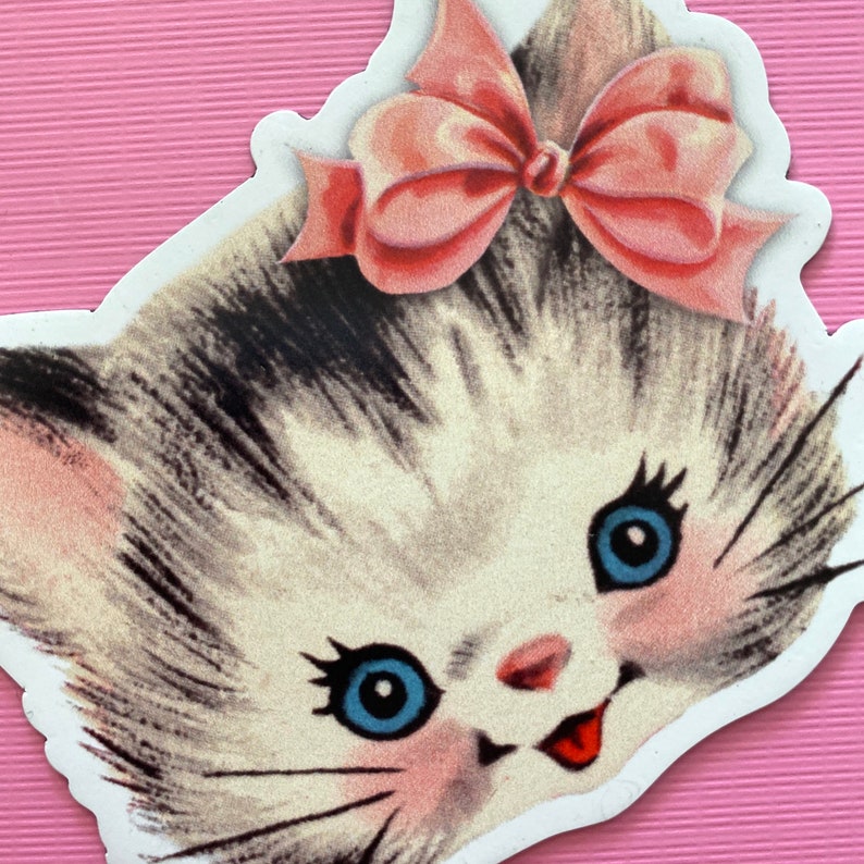 Kitten Magnet 3 Wide Fridge Magnet, Vintage Inspired Cat Magnet, Waterproof Vinyl Magnet, Refrigerator Weatherproof, Valentine Magnet image 4