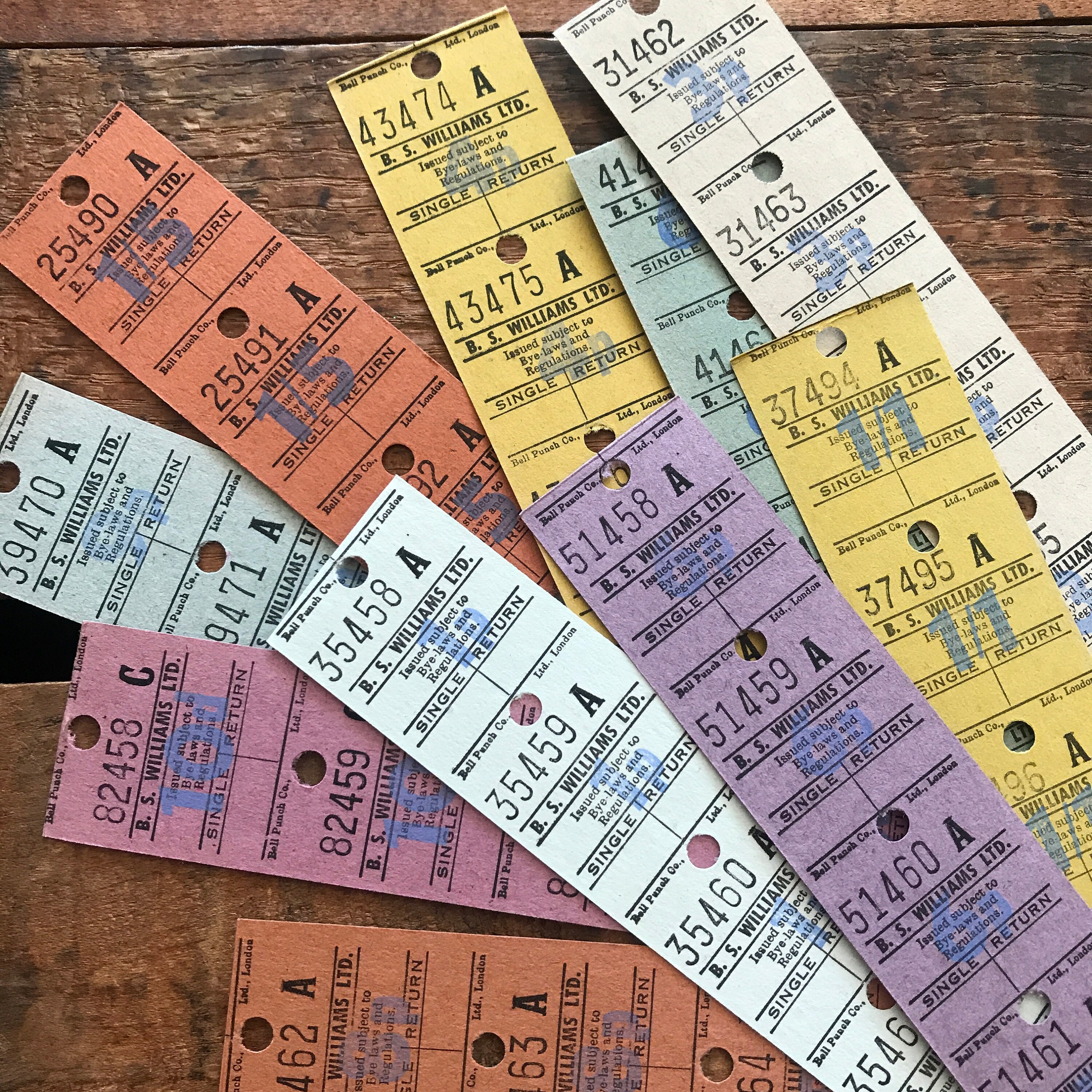 Vintage British Bus Tickets - 10 Strips - Vintage Tickets