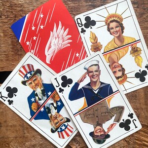 Vintage Patriotische Spielkarten - 8er-Set - Papier Ephemera, Junk Journal, Old Americana 4. Juli, Rot Weiß Blau, Altered Art, Clubs