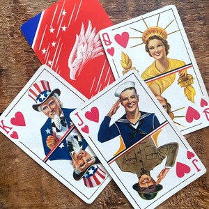 Vintage Patriotische Spielkarten - 8er-Set - Papier Ephemera, Junk Journal, Old Americana 4. Juli, Rot Weiß Blau, Altered Art, Herzen