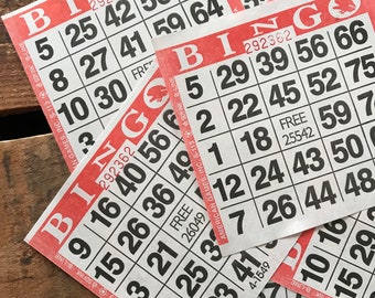 Red Bingo Cards - Set of 20 - Junk Journal Ephemera