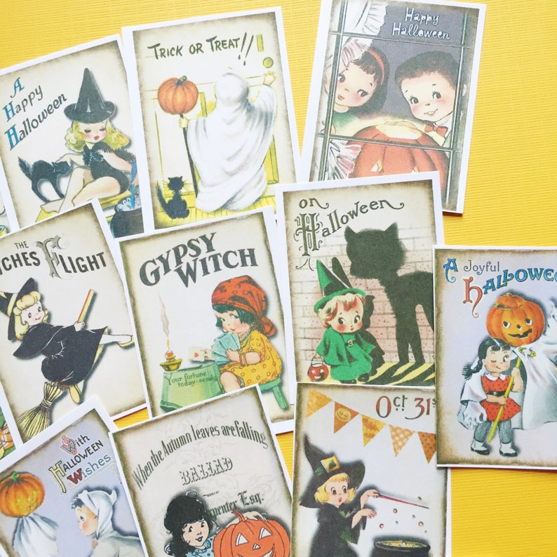 Stickers Halloween vintage Lot de 18 Stickers faits main, style vintage, Halloween vintage, sorcières mignonnes, autocollants pour agenda, Halloween mignon image 4