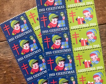 1955年製ヴィンテージ子供用クリスマスチャリティ切手 - 未使用 2枚組