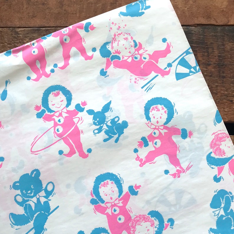 Baby Shower Paper Vintage Wrapping Paper Vintage Babies Paper Ephemera 1 Sheet Vintage Gift Wrap Unused Sheet Cute Baby Gift Wrap
