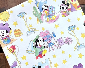 Vintage Mickey Mouse Gift Wrap - 1 Sheet - Vintage Wrapping Paper, Paper Ephemera, Unused Sheet, Baby Shower, Vintage Disney Minnie Mouse