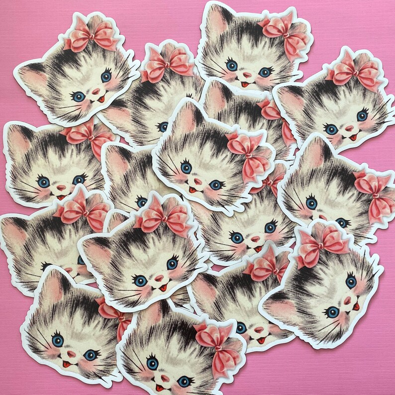 Kitten Magnet 3 Wide Fridge Magnet, Vintage Inspired Cat Magnet, Waterproof Vinyl Magnet, Refrigerator Weatherproof, Valentine Magnet image 6