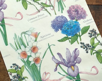 Vintage Gift Wrap - 1 Sheet - Vintage Wrapping, Paper Ephemera, Unused Sheet, Floral Flower Paper, Nature Plant, Junk Journal, Botanical