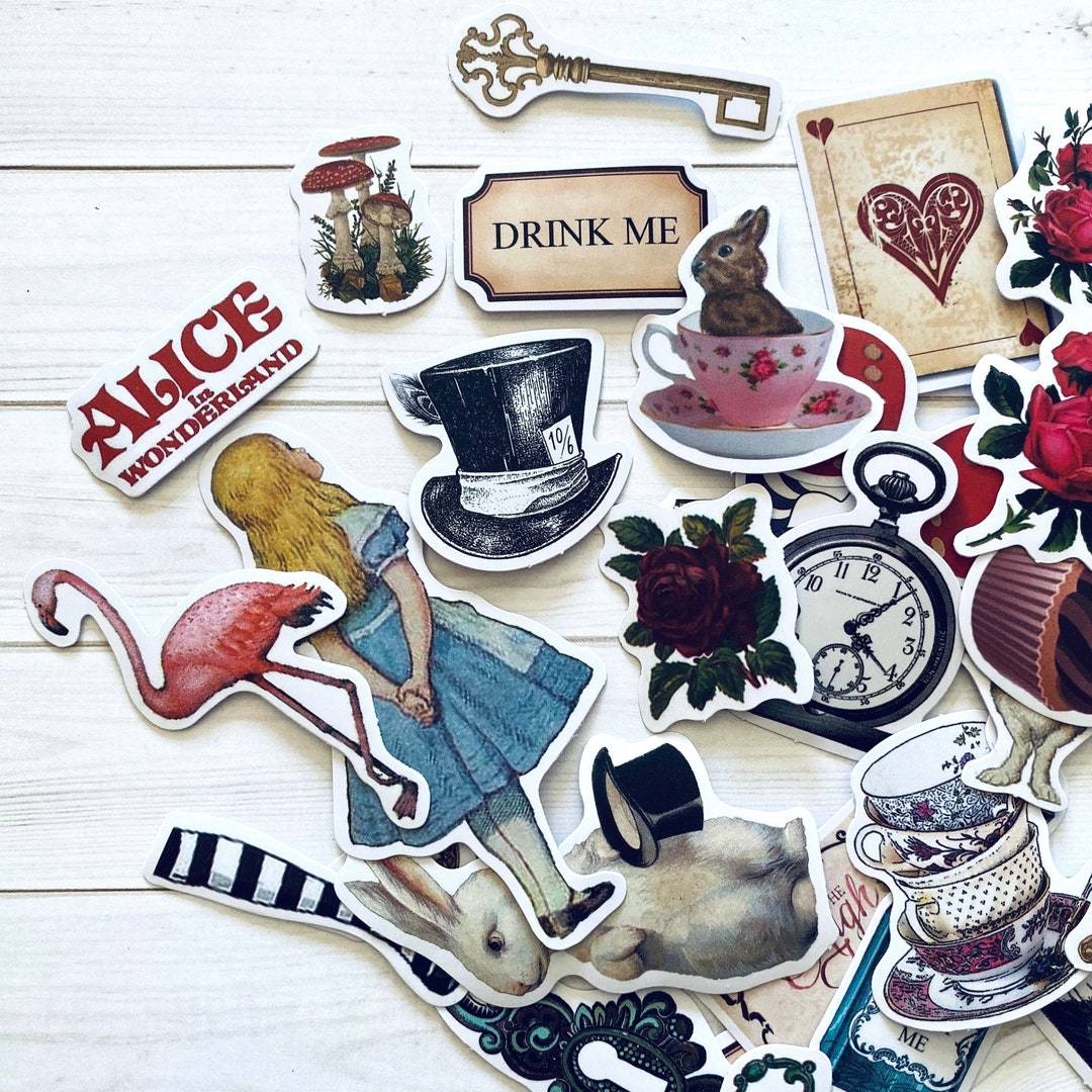 Alice in Wonderland Stickers Set of 31 Journal Stickers, Paper Ephemera
